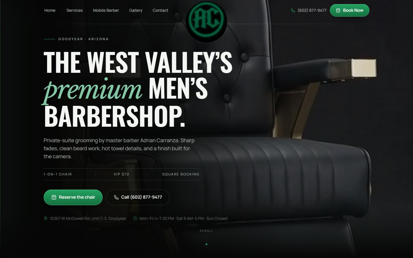 AC The Barber live website homepage