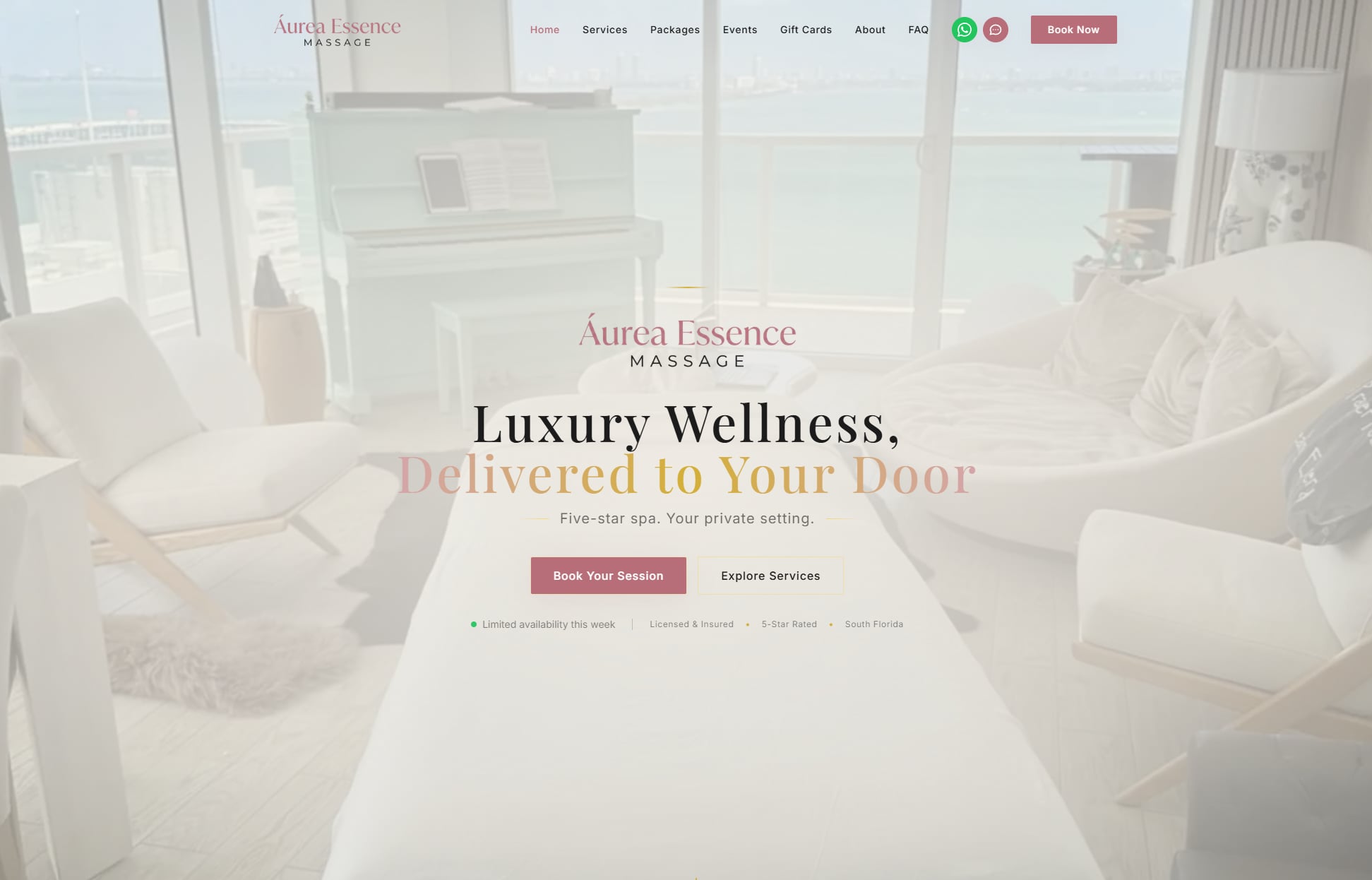 Áurea Essence Massage live website homepage