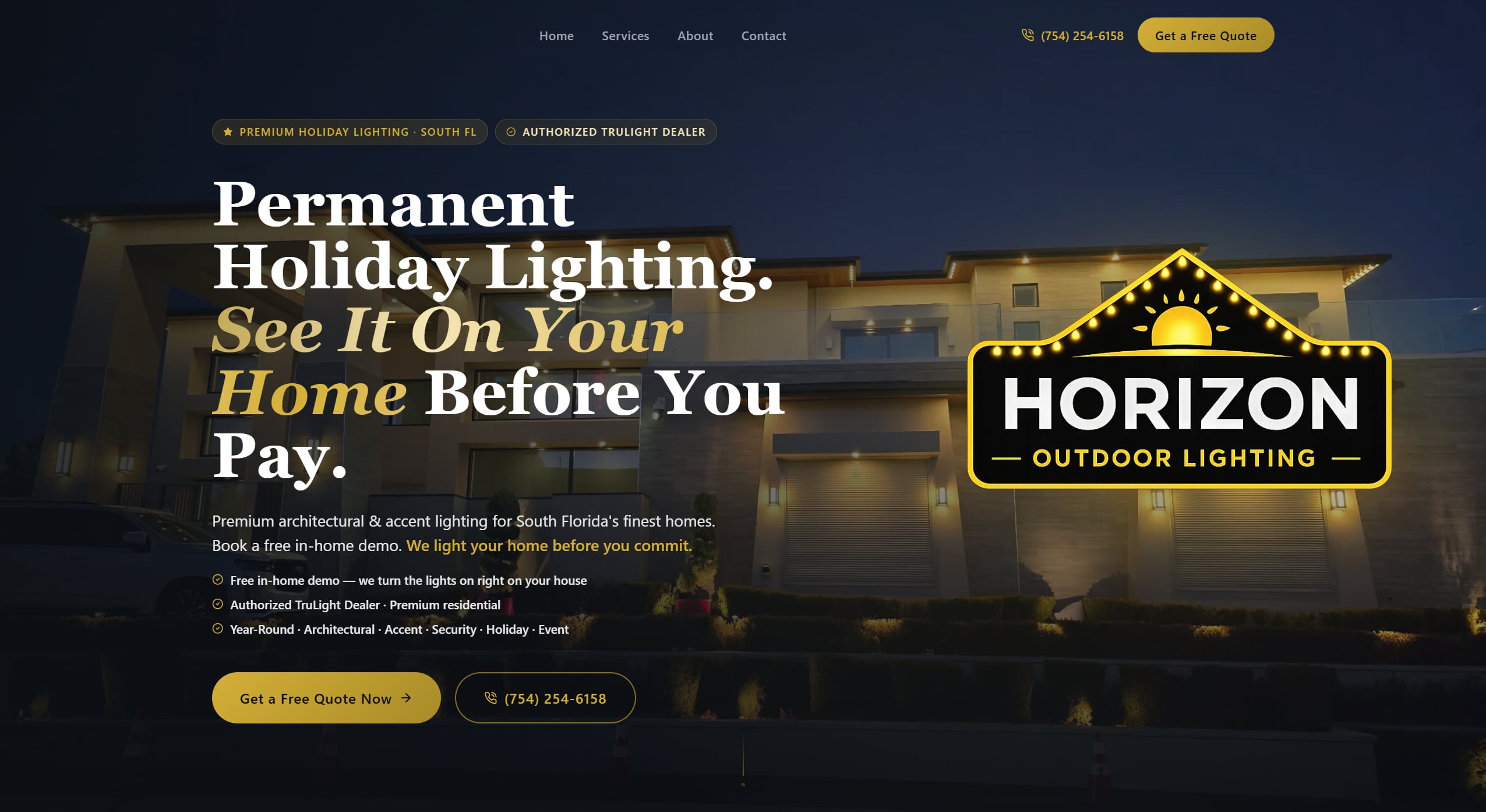 Horizon Outdoor Lighting live website homepage