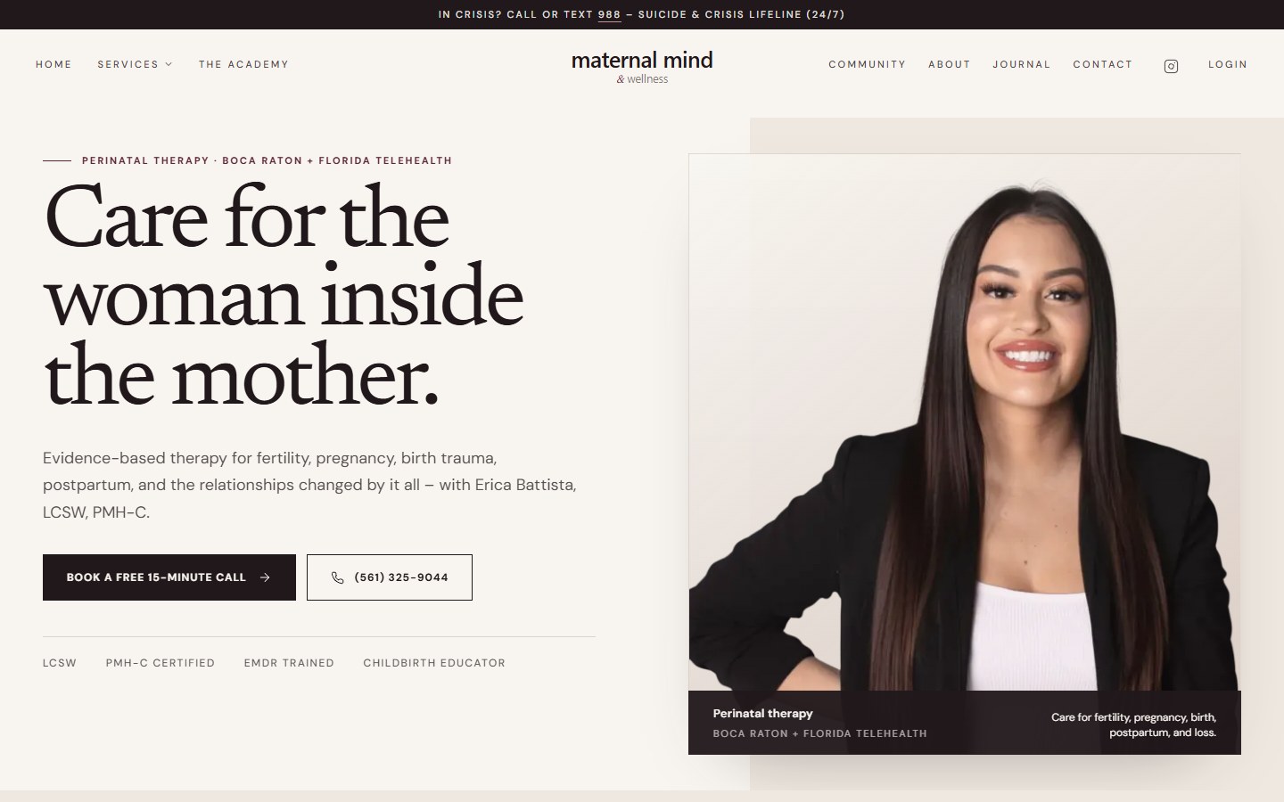 Maternal Mind & Wellness live website homepage