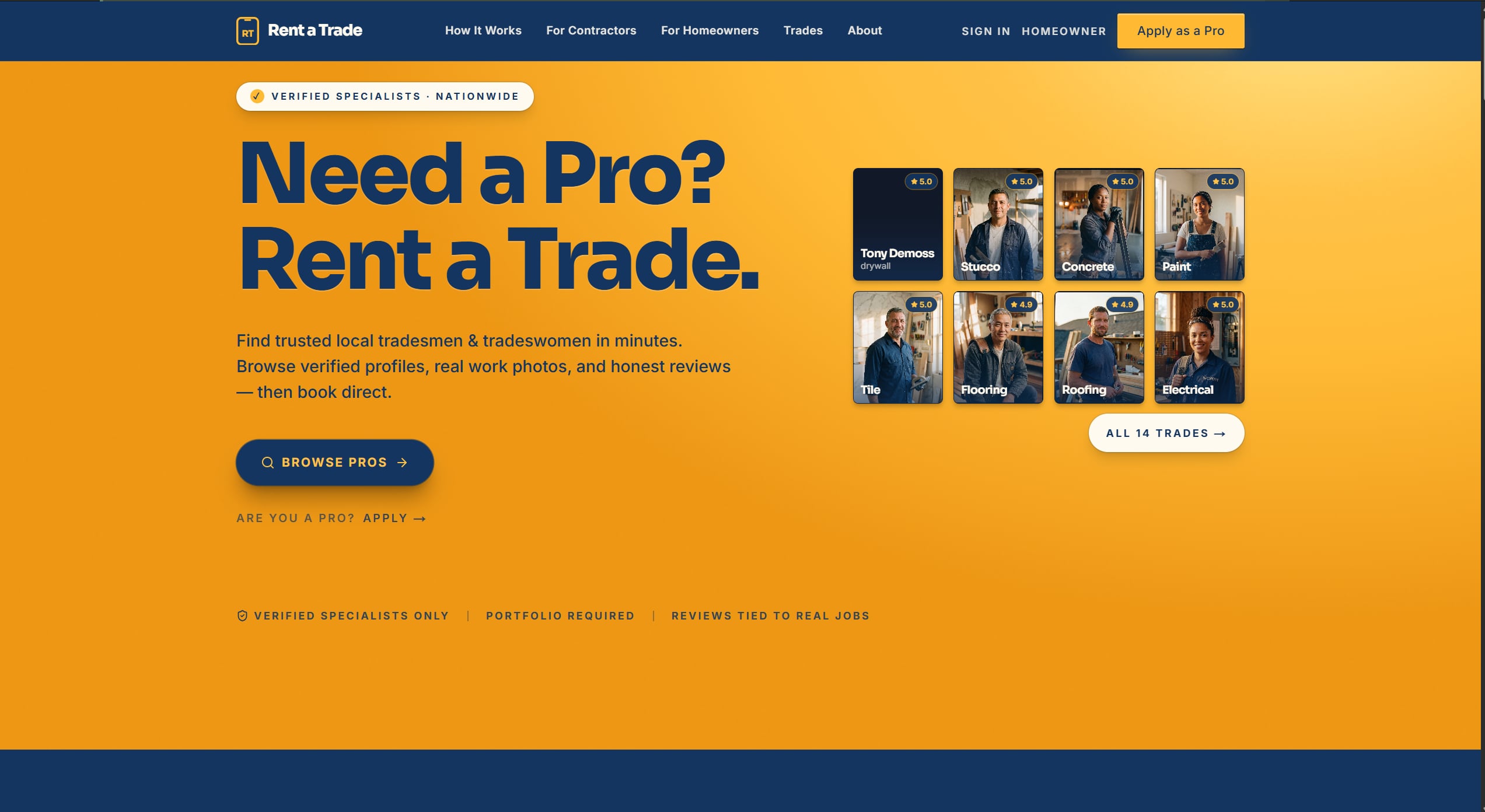 Rent a Trade live website homepage