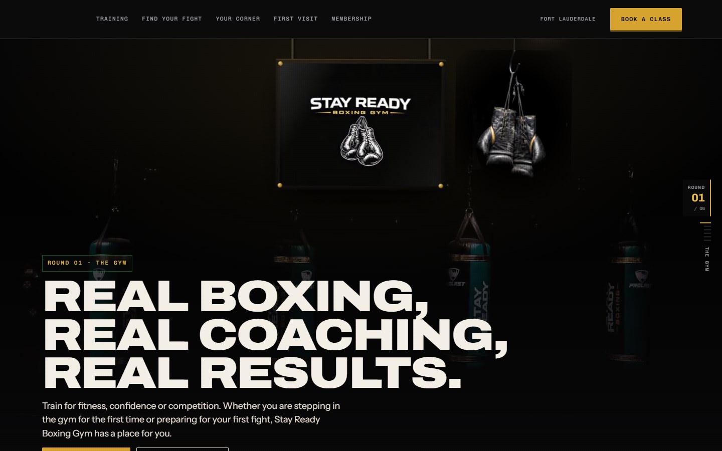 Stay Ready Boxing Gym live website homepage